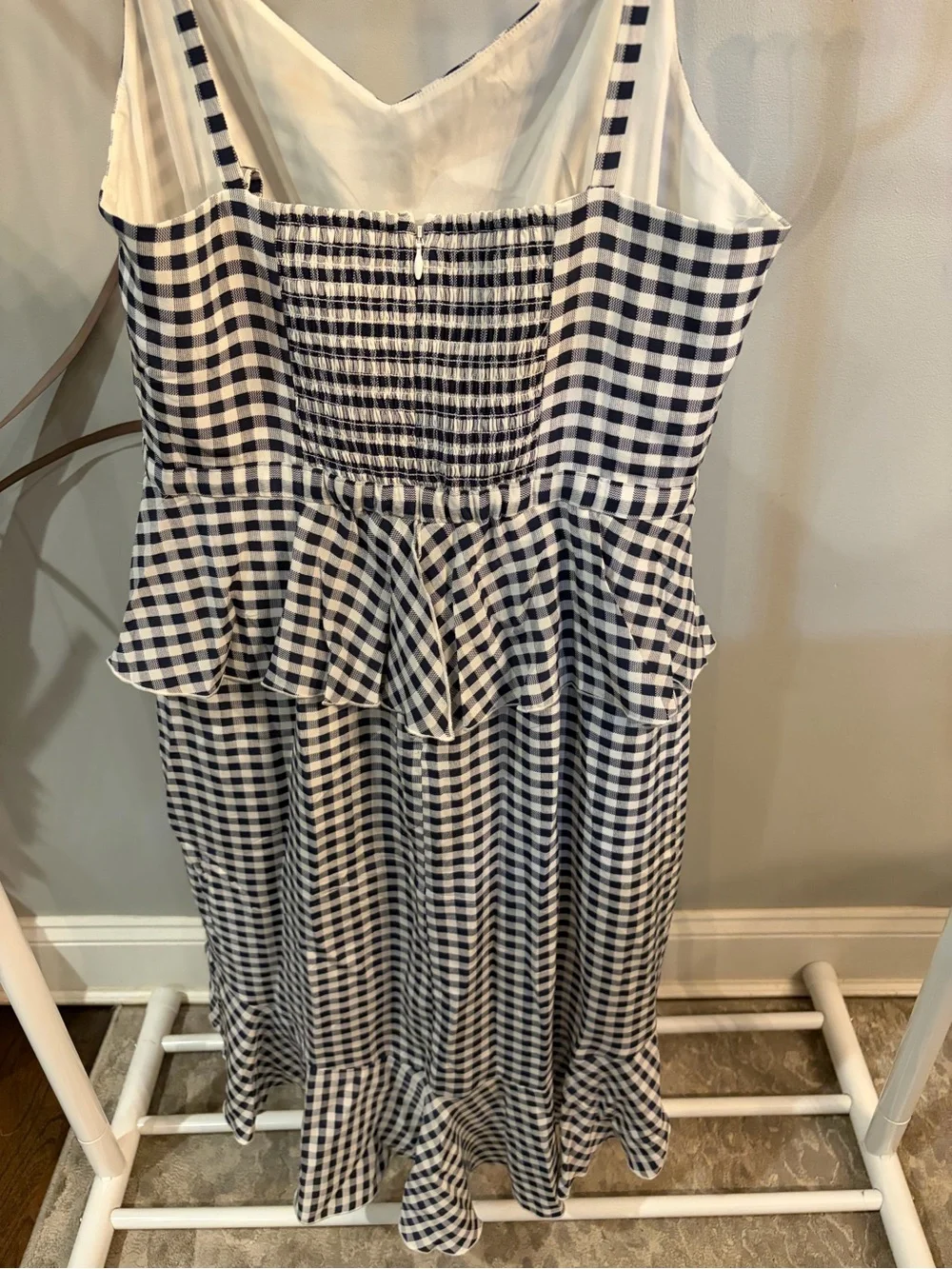 J. Crew Navy and White Gingham Ruffle Midi silk Dress size 6